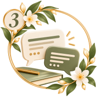 badge floral doré avec bulles et carnet