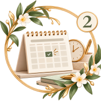 calendrier floral doré avec badge 2
